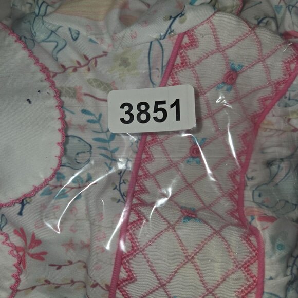 Smocked Flamingo Baby Romper 12M With Peter Pan Collar & Pastel Bunny Print 3851 - Picture 7 of 7